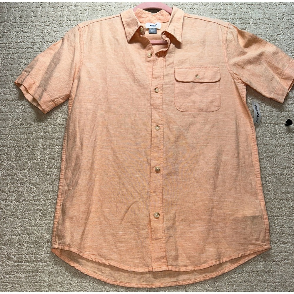 Old Navy Button Down Shirt Kids XL Orange Linen Blend Short Sleeve Casual - Picture 2 of 7